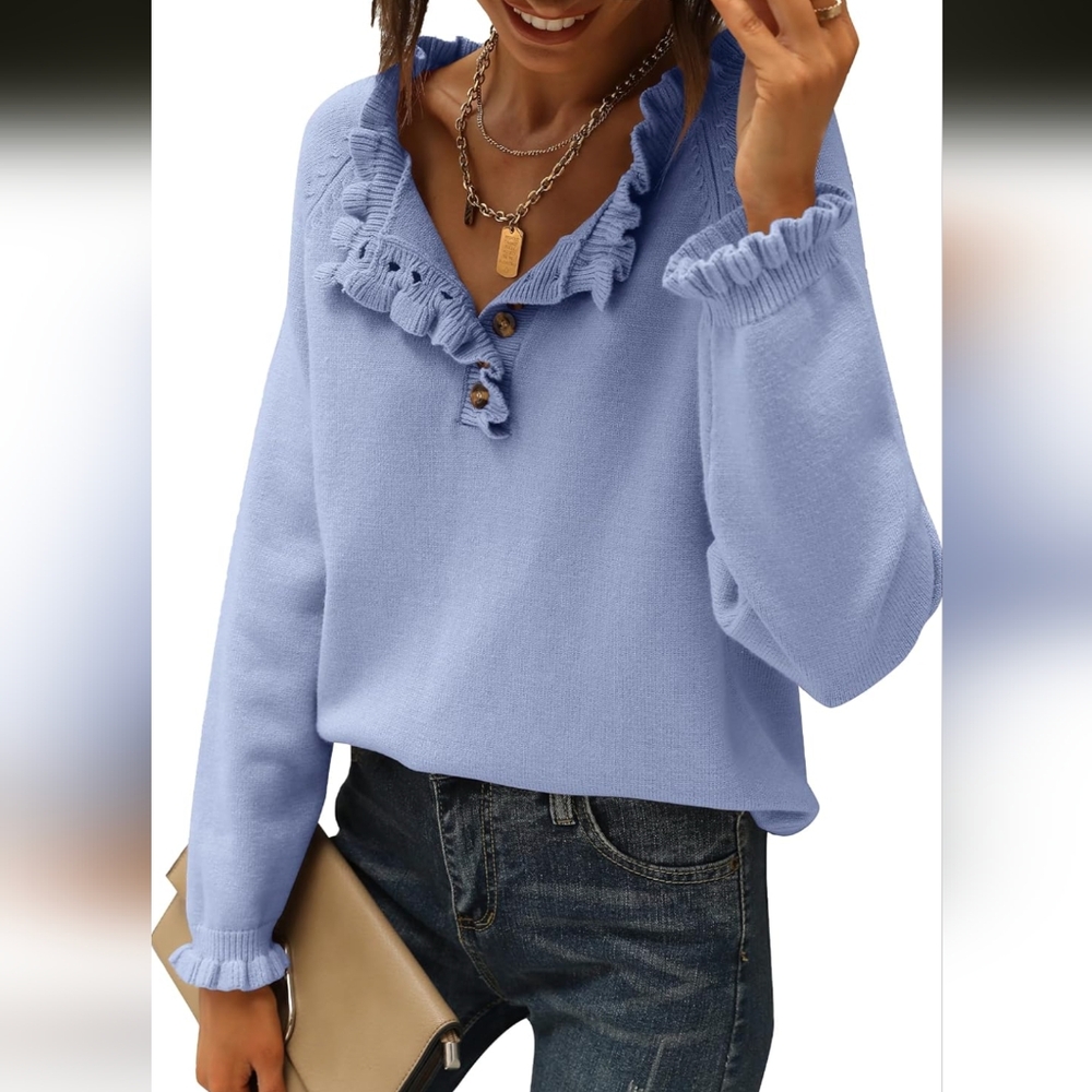 BTFBM Buttoned Ruffled Sweater